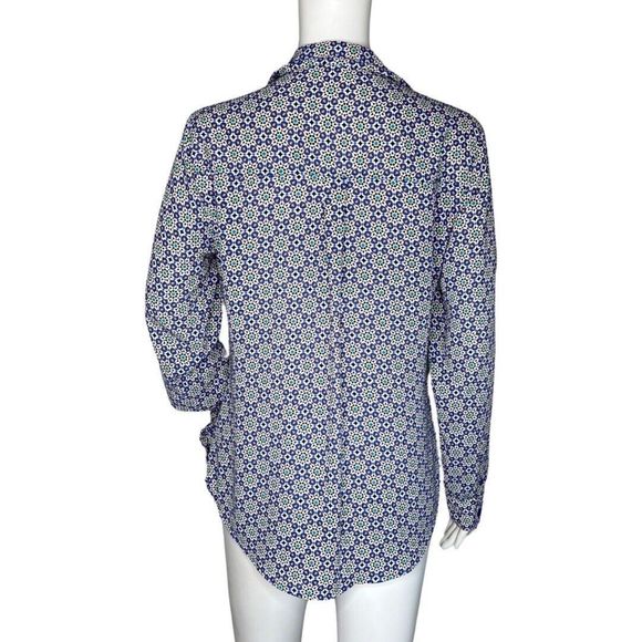 Express Shirt Womens Small‎ Blue Multi Geometric Portofino Chiffon Casual Career - Picture 4 of 8